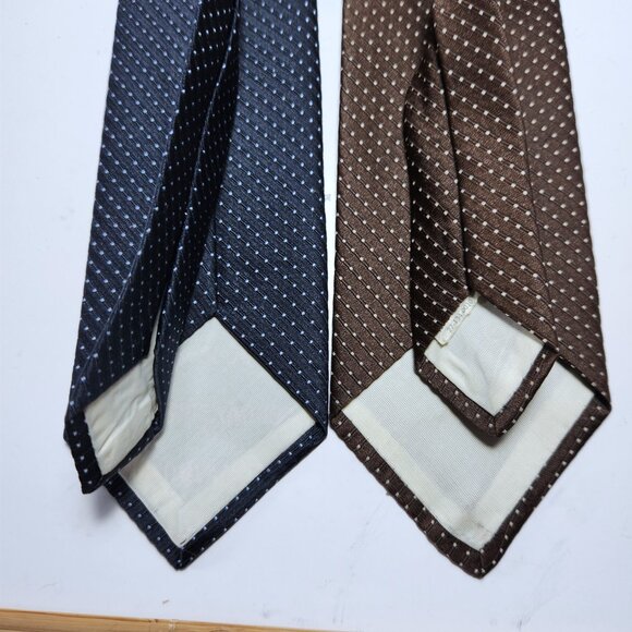 Woodward Men's Vintage Tie Quo Vadis Blue - Brown White Pin Dots - Picture 6 of 6